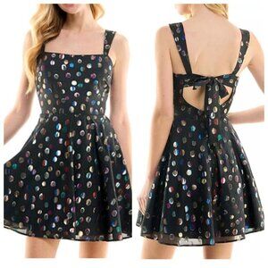 City Studios Womens Juniors Chiffon Polk Dot Mini Fit & Flare Dress Sz 1/2 Black